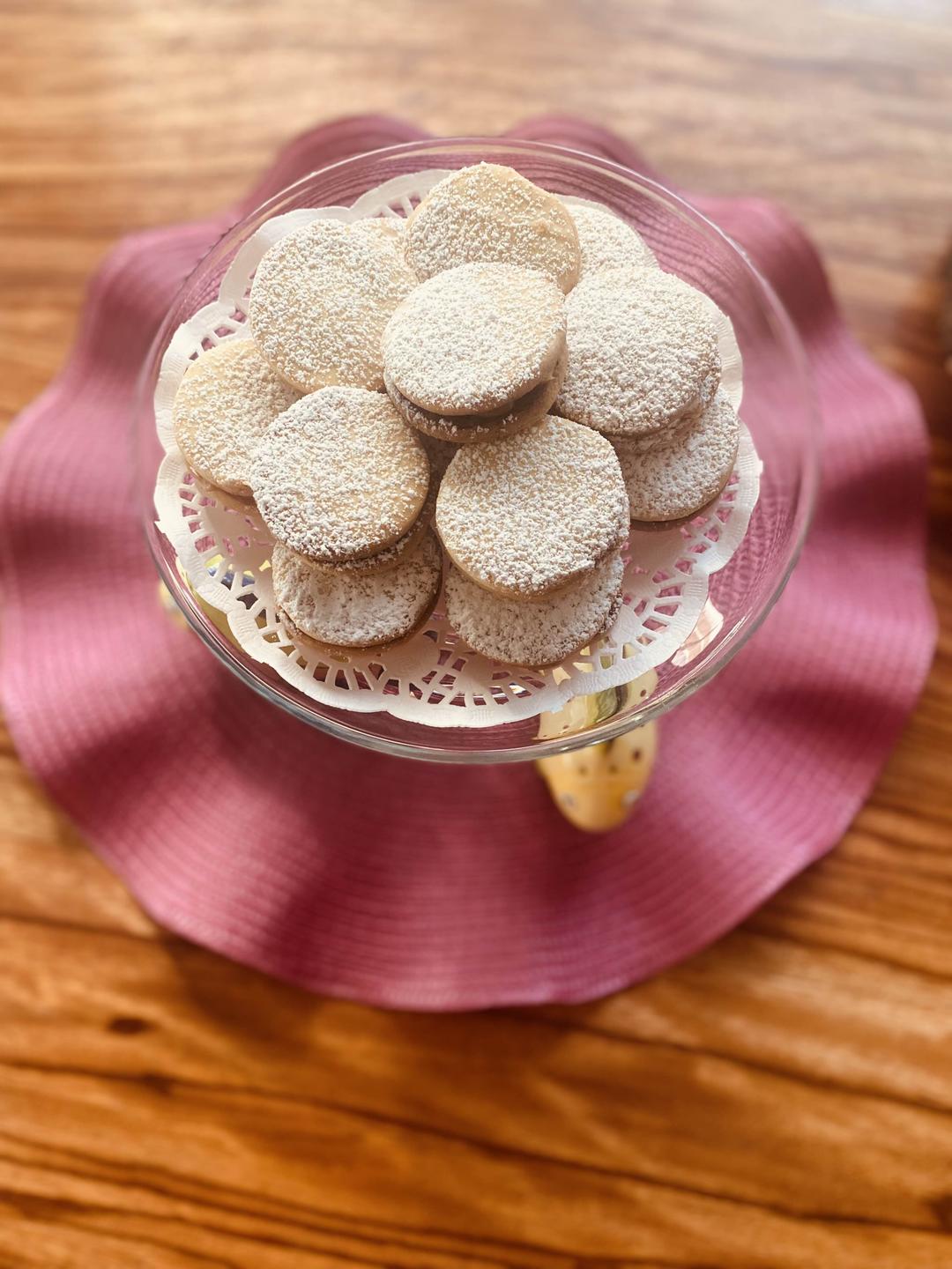 Our buttery Peruvian Alfajor cookies filled with dulce de leche